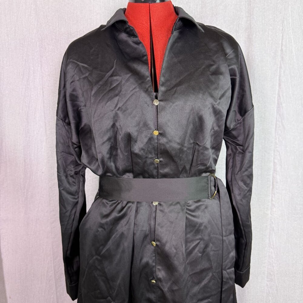 French Connection Women’s Black Long Shirt Dress Size Large NWT E987 - Picture 2 of 14